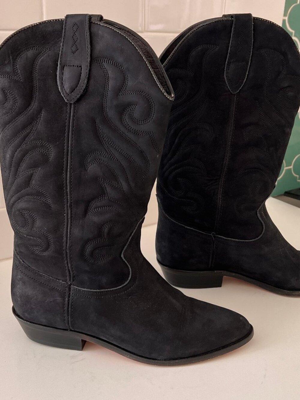 Vintage Nine West Black Suede Cowboy Boots Size 7